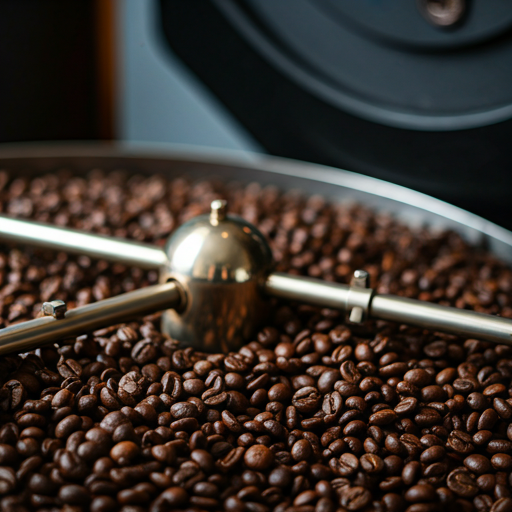 Coffee beans being stirred in a specialty coffee roaster drum